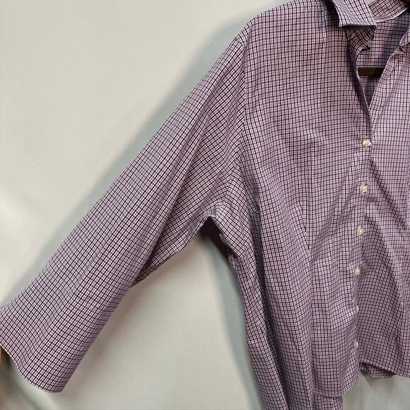 Lands End Womens 18p‎ Pinpoint Oxford 3/4 Sleeve Plaid Purple Classic Preppy - Picture 7 of 13